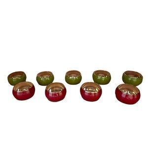 John Lewis 4 Red & 5 Green Enamel Napkin Rings Silver Plate Interiors